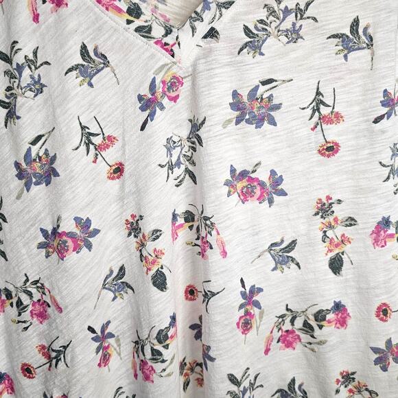 Lucky Brand White Floral V-Neck Blouse – Short Sleeve Casual Top, Women's Size M - Picture 4 of 6